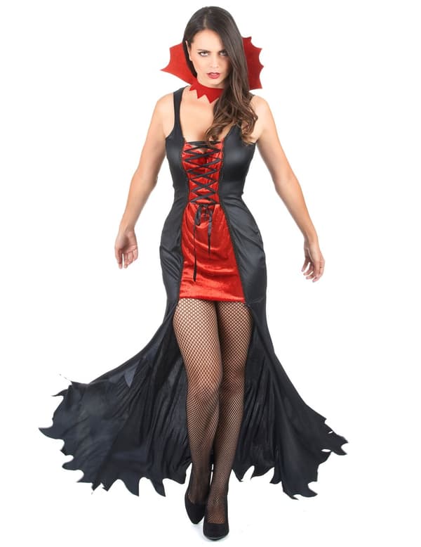 Rød og svart kvinnelig vampyrkostyme til Halloween