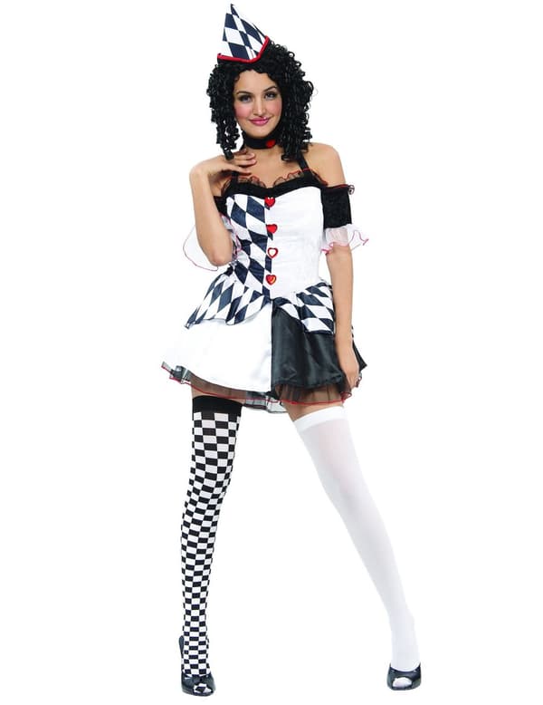 Sexy harlekinkostyme i svart og hvitt for kvinner M / L