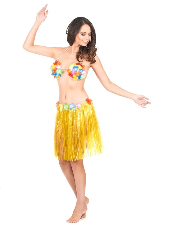 Gult, kort hawaiiskjørt for voksne. Size-One size