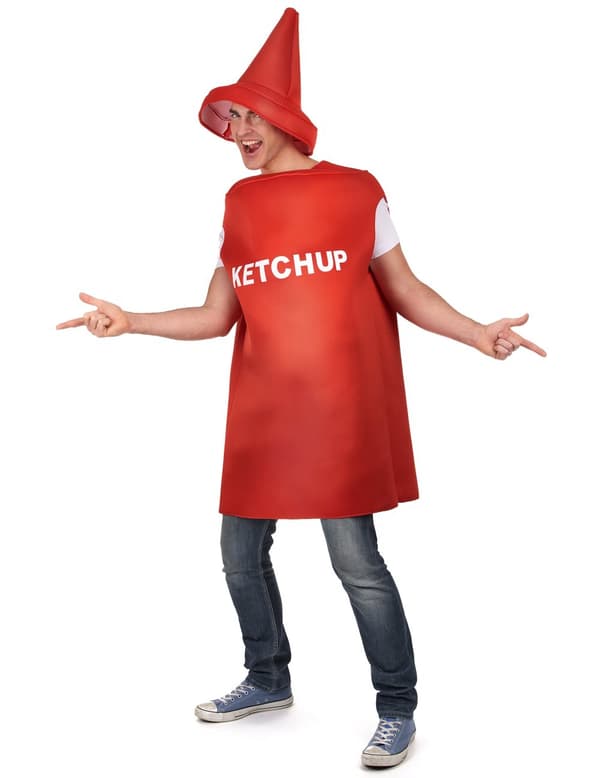 Ketchupflaskedragt med hat til voksne. Size-One size