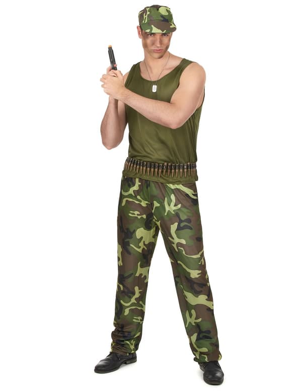 Khakigrønn militærkostyme for menn. Size-One Size (42)
