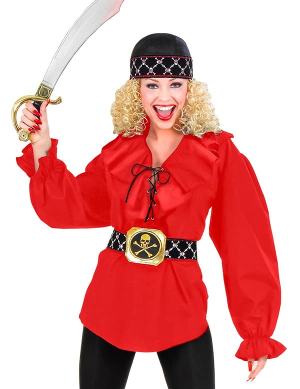 Röd Piratskjorta för vuxna - Maskeradkläder för vuxna. Size-One size