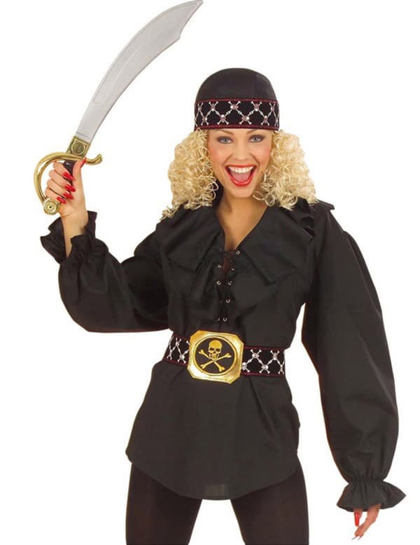 Svart piratskjorta vuxen. Size-One size