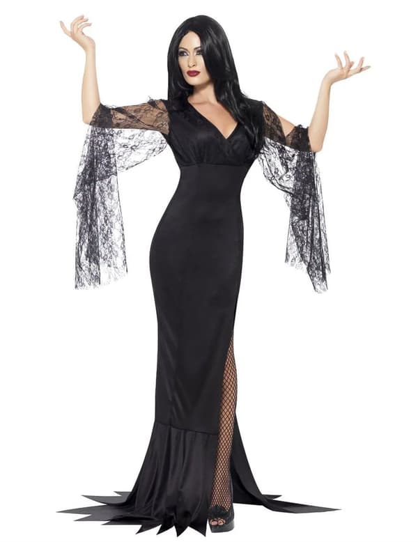 Häxadräkt med svart spets kvinna Halloween