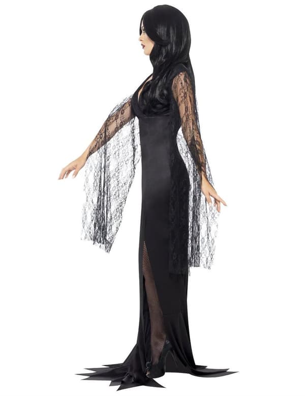 Heksekostyme med svarte blonder kvinne Halloween