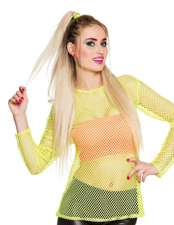 80-luvun keltainen fluoresoiva naisten t-paita. Size-One size