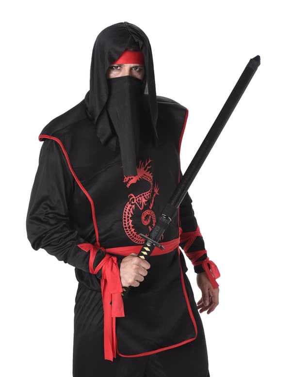 Sort og rød ninja kostume til mænd