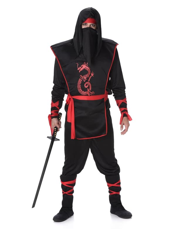 Sort og rød ninja kostume til mænd