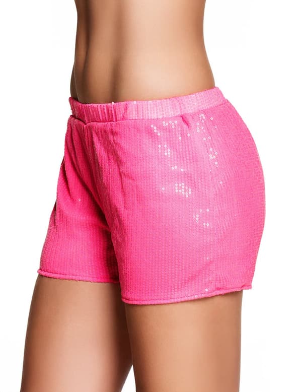 Neonrosa paljettshorts vuxen. Size-One size