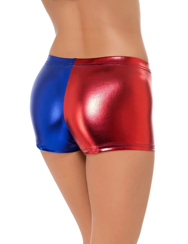 Harlekin hotpants i rød og blå