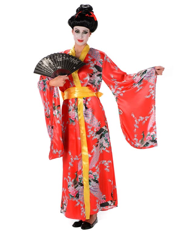 Geisha-inspirerad dräkt i rött för vuxna