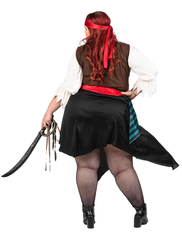 Blå- og svartstripet piratkostyme i stor størrelse dame. Size-XXL