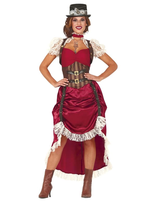 Sexy rød steampunk-kostyme for kvinner
