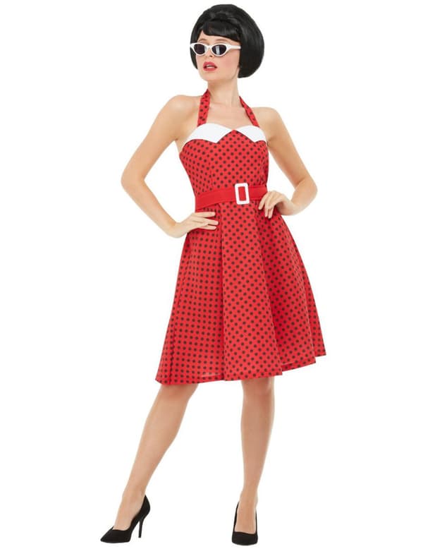 Rødt rockabilly 50'er kostume - kvinde