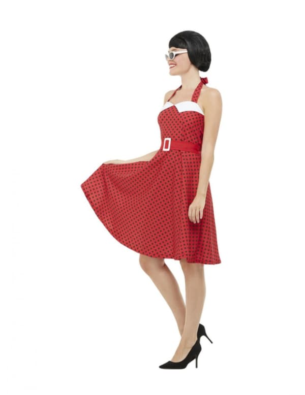 Rødt rockabilly 50'er kostume - kvinde