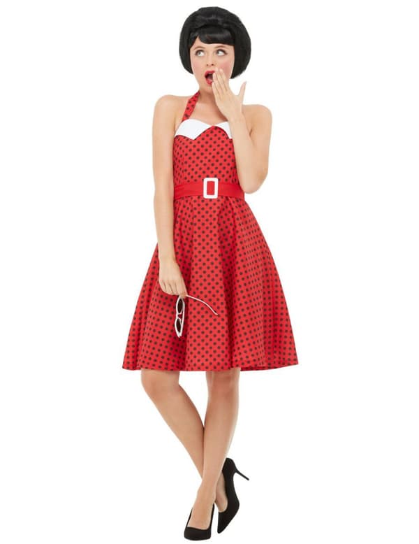Rødt rockabilly 50'er kostume - kvinde