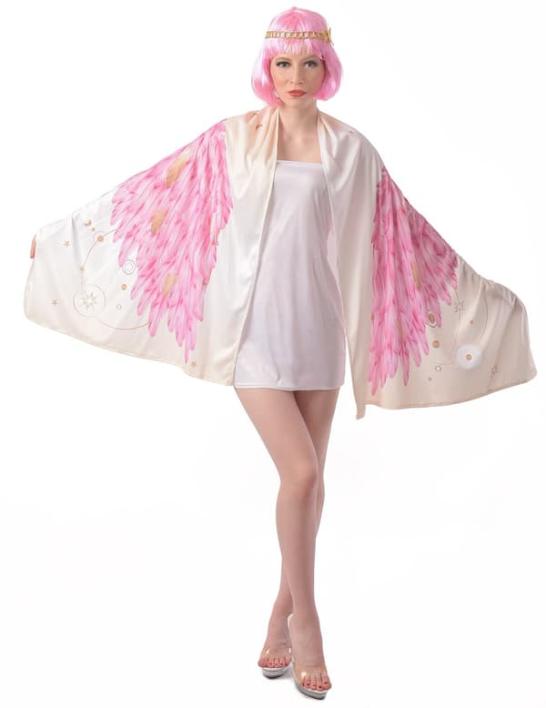 Englevinge poncho kostume lyserød - kvinde. Size-One Size (40)