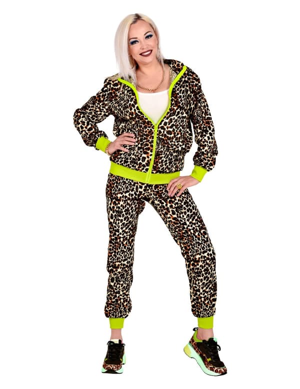 Voksen 80-talls treningsdrakt med leopard