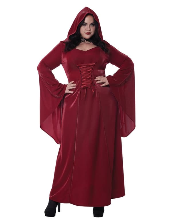 Plus size rødt gotisk kostume til kvinder
