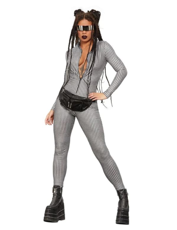Holografisk disco-jumpsuit for kvinner XS