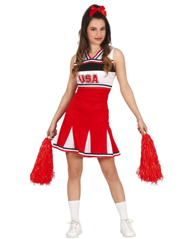 Rødt cheerleader-kostyme for tenåringer. Size-14 to 16 years