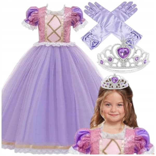 RAPUNZEL KOSTUME FLETNING TANGLED DRESS PRINSESSE KOSTUME 134/140