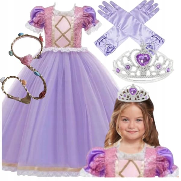 RAPUNZEL KOSTUME FLETNING TANGLED DRESS PRINSESSE KOSTUME 134/140