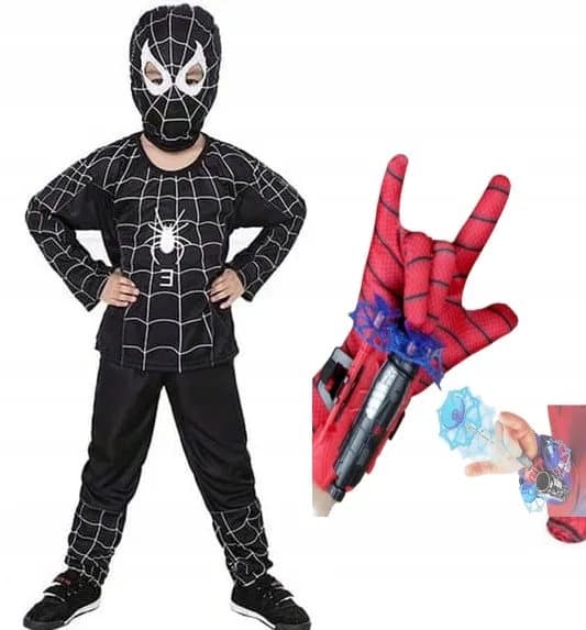SPIDERMAN MUSTA PUKU LAITTEISSA 98-104 cm