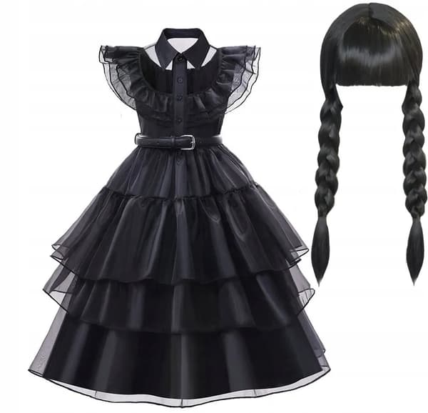 Onsdag Addams Costume Fancy Dress + Bälte 110-116