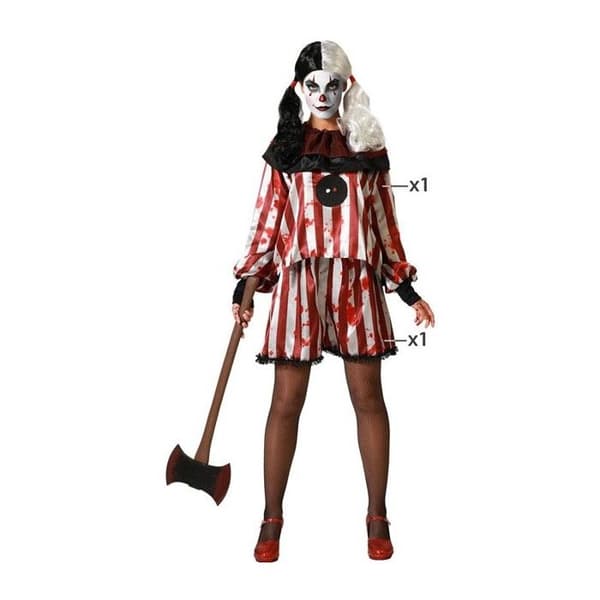 Devilish Clown Woman Costume - ATOSA - Halloween - Tunika och shorts - Röd och grå