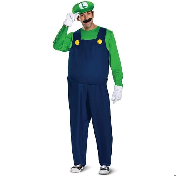 Officiell Luigi Kostym för Vuxna, Halloween Utklädnad för Män, Klassisk Rörmokaroutfit, XXL