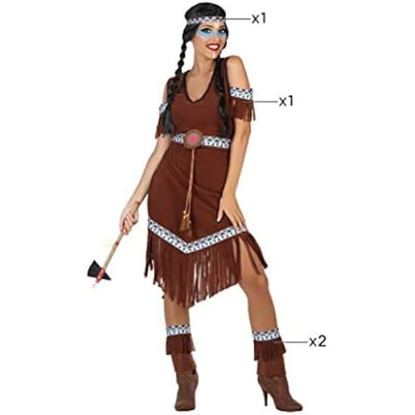 Dä﻿﻿lgissmask Indier - ATOSA - Pocahontas - Klänning, Benskydd, Huvudband - Brun - XS-S