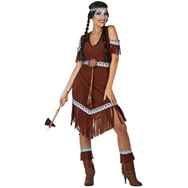 Dä﻿﻿lgissmask Indier - ATOSA - Pocahontas - Klänning, Benskydd, Huvudband - Brun - XS-S