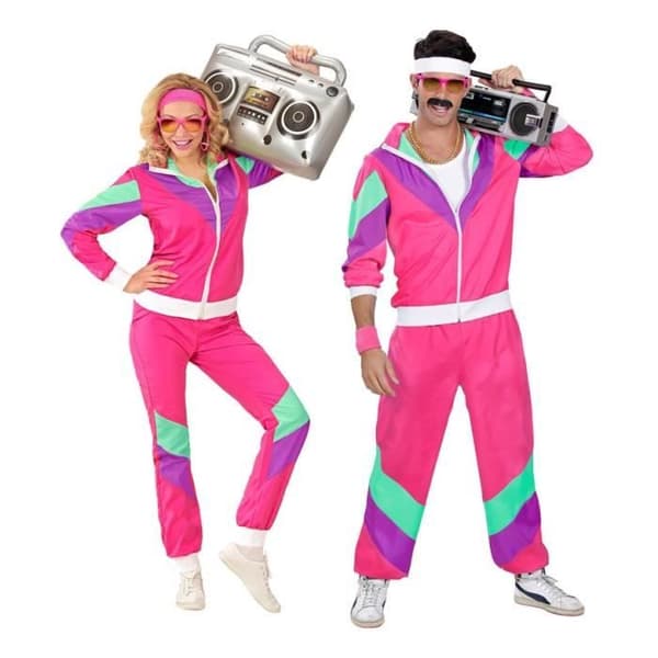 Kostym träningsoverall - WIDMANN - Fuchsia 80-tal - Jacka och byxor - Unisex - Vuxen