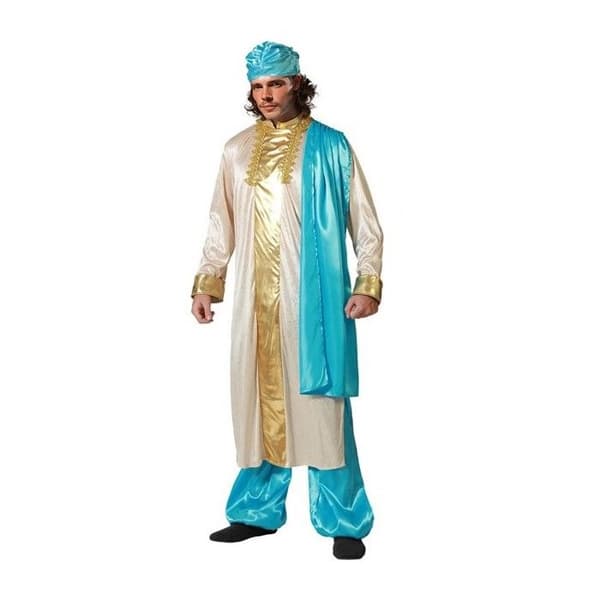 Kostym Man - ATOSA - Hindu - Lång beige tunika - Blå byxor - Turbanhatt