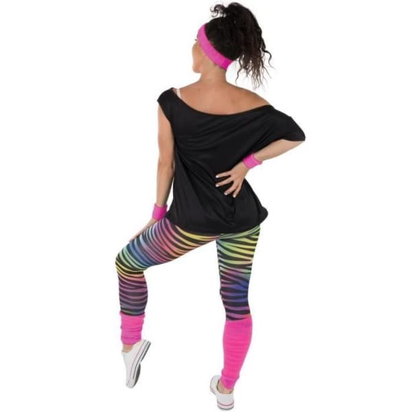 1 Set 80-tal med t-shirt, leggings, hårband och benvärmare REF/22663 (Kvinnodräkt)