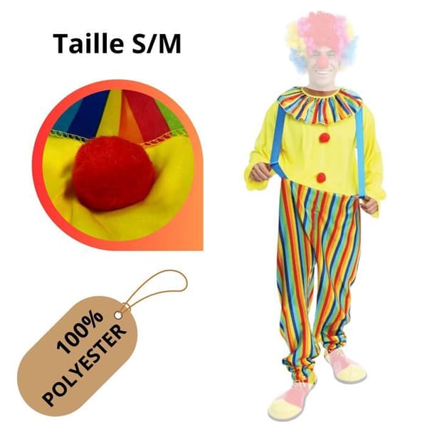 Clownkostym - vuxen - Storlek S/M eller L/XL - Material: Polyester (Storlek: Storlek S/M)