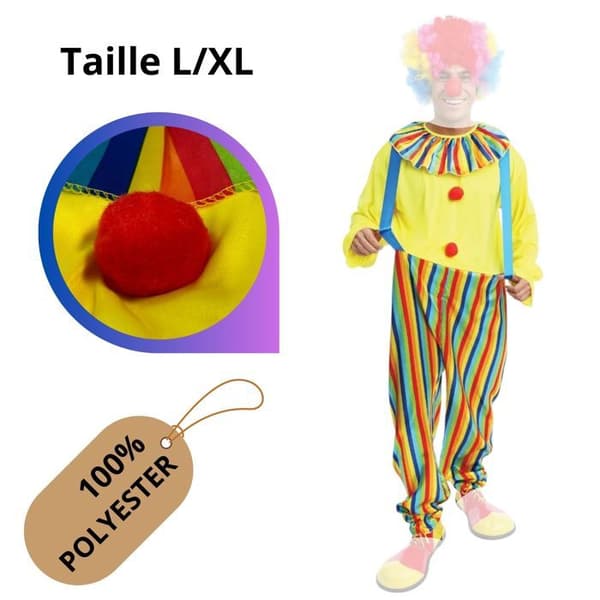 Clownkostym - vuxen - Storlek S/M eller L/XL - Material: Polyester (Storlek: Storlek S/M)