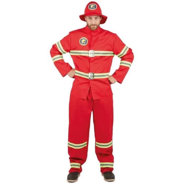 Kostym vuxen Man i röd brandman storlek S-M (x1) REF/21098
