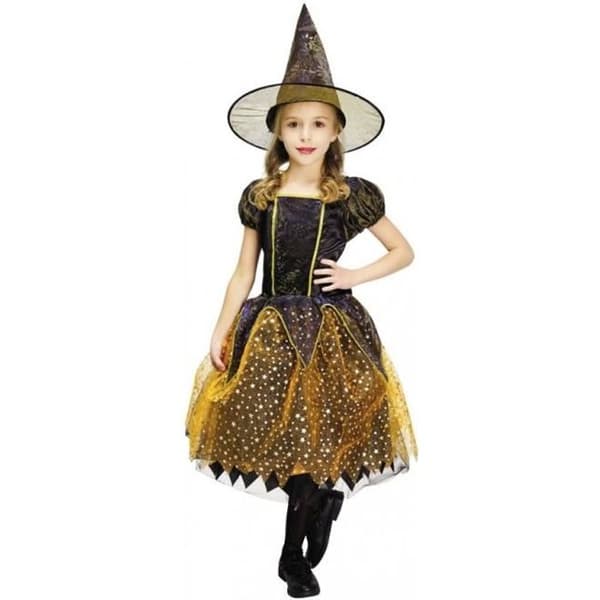 Svart och orange häxkostym för barn - PTIT CLOWN - Klänning med stjärnvoile - Halloween