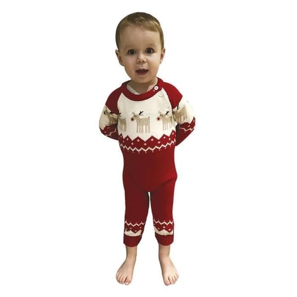 Röd bebiskostym med renar - Märke - 1/2 år - Polyester - Inuti