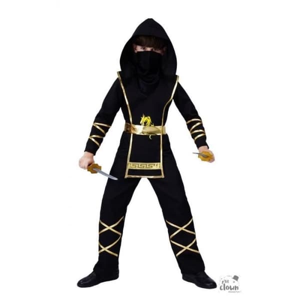 Kostym Ninja Barn Svart Guld PtitClown Svart