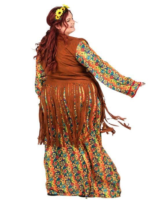 Lång hippiefransad klänningsdräkt för kvinnor