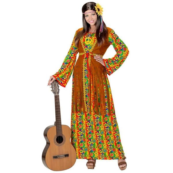 Lång hippiefransad klänningsdräkt för kvinnor