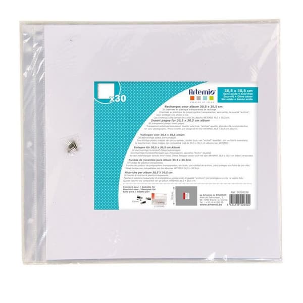 Transparenta plastikkåpor - ARTEMIO - 30,5 x 30,5 cm - 30 ark - Syrafria - Kompatibel med 3-håls album