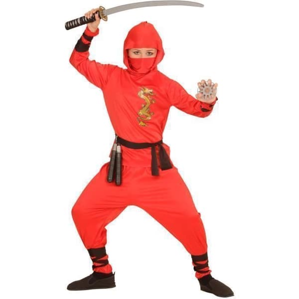Barn Ninja Kostym - WIDMANN - Röd - Flerfärgad