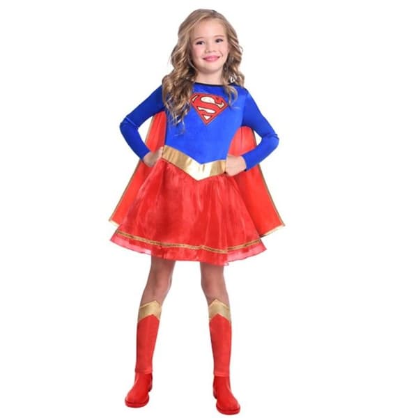 Supergirl barndräkt - Röd - 3/4 år - Långärmad klänning och avtagbar cape