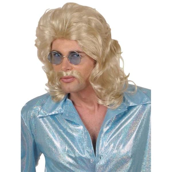 Blond disco-peruk och mustasch från 70-talet för män - WIDMANN - Utklädnadskit - Syntet