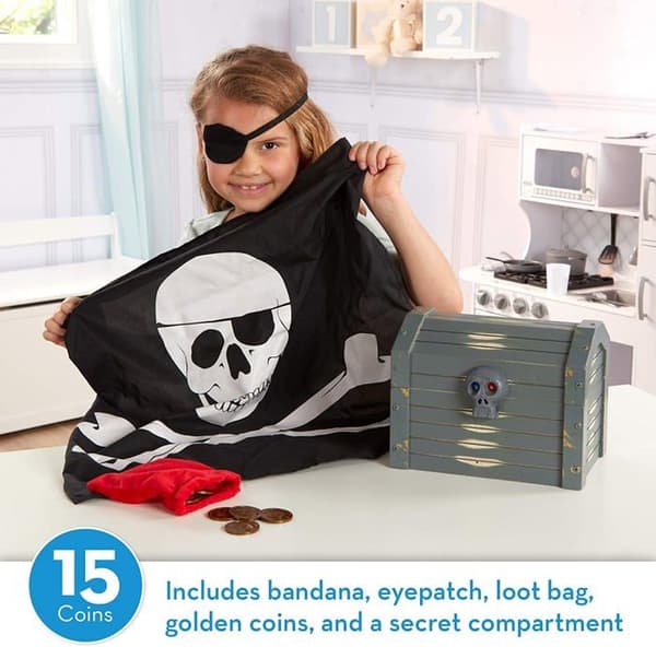 Piratkista i trä - MELISSA & DOUG - Med tillbehör och hemligt fack