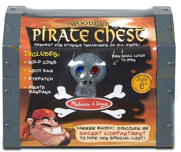 Piratkista i trä - MELISSA & DOUG - Med tillbehör och hemligt fack